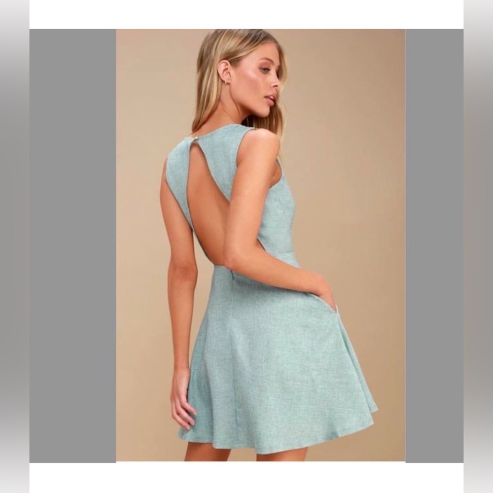 Lulu's Tiffany Blue Skater Dress Side Pockets Retro Vintage Classy Elegant Small - Picture 2 of 8